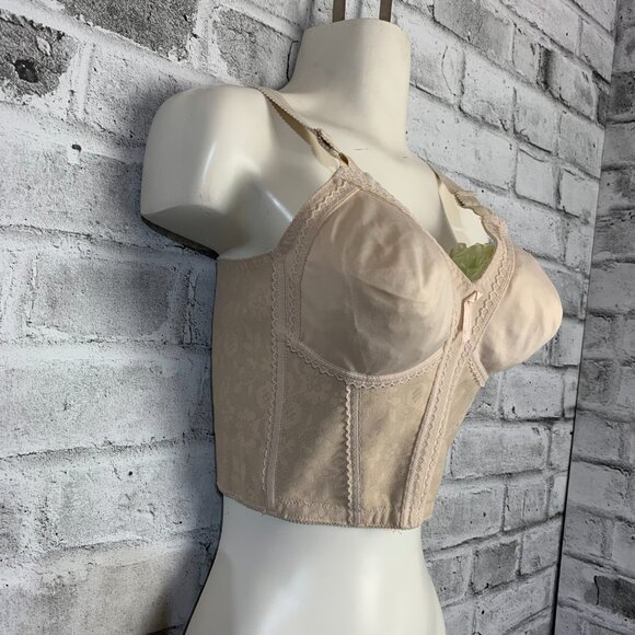 Vintage Y2K 90s Playtex Longline Retro Corset Bra 36B Cream Lace Retro Crop Top - Picture 5 of 13